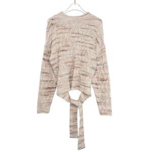 Universal Thread Beige Knit Multicolor Crewneck Sweater with Open Back XS